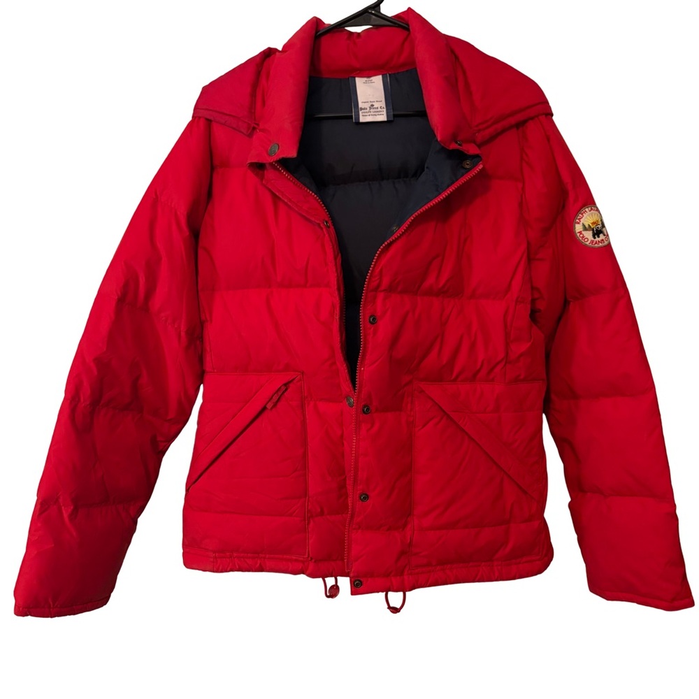 Vintage Polo Jeans Co Ralph Lauren Large Red Down Puffer Jacket Bear Patch hood